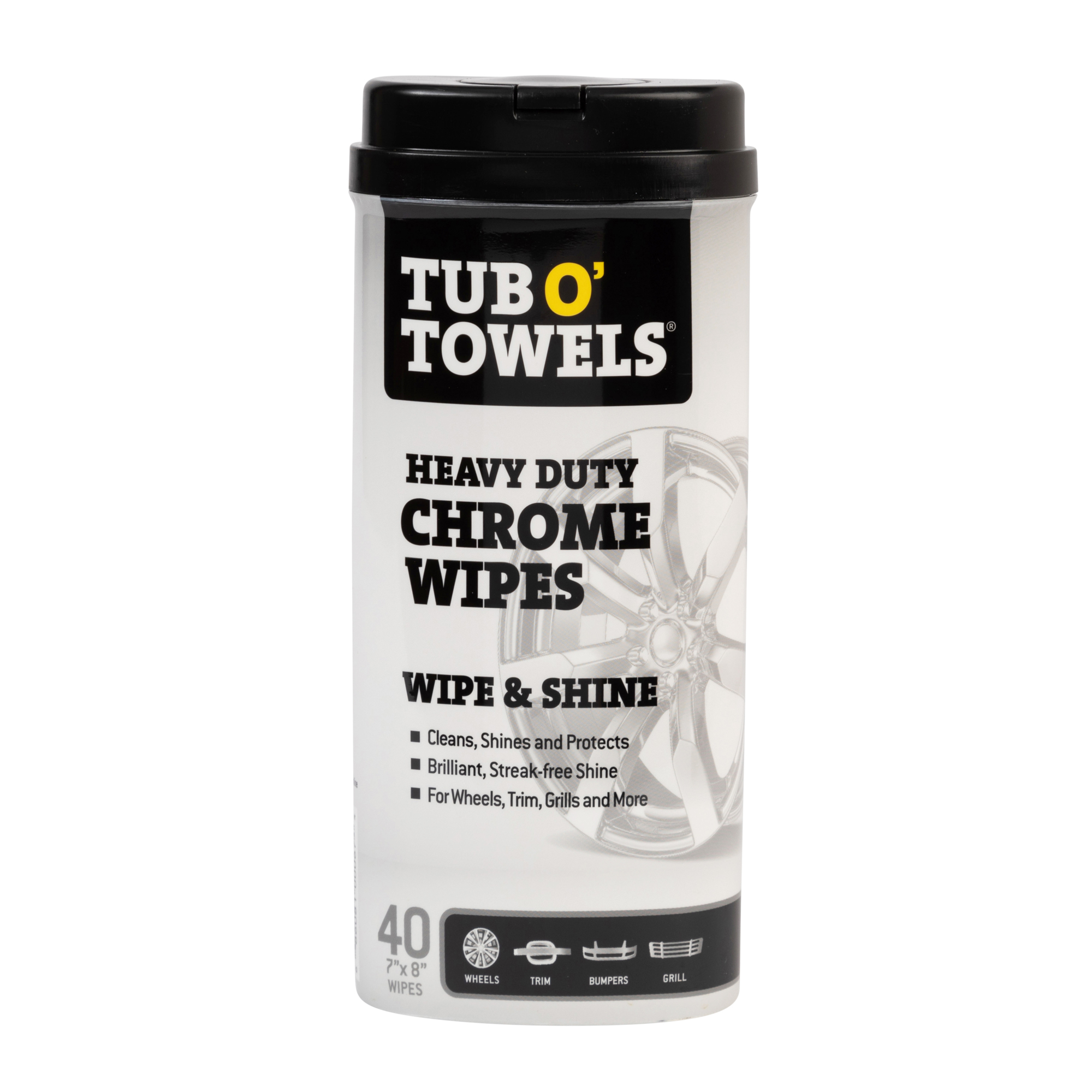 Tub O' Towels, Heavy Duty Chrome Wipes, 40 Ct, 7in. x 8in., Included (qty.) 40 Material Poly, Length 7 in, Model# TW40-CHR